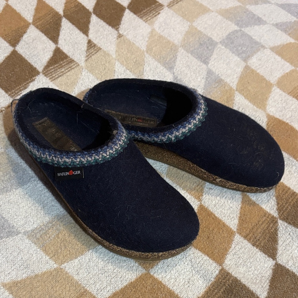 Haflinger Grizzley GZ Navy Wool Slippers